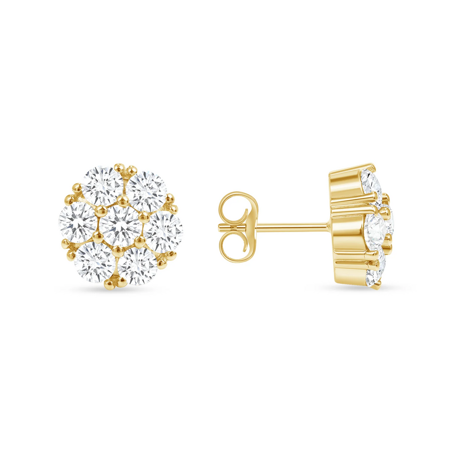 Diamond Flower Cluster Push Back Earrings in 14K Yellow Gold