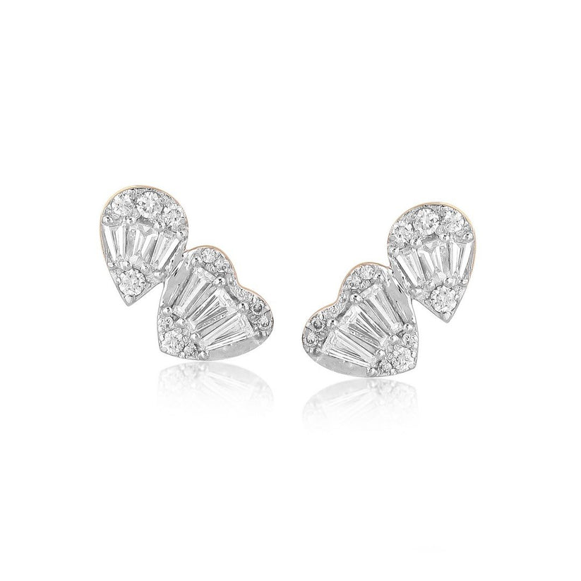 Exquisite Baguette Diamond Stud Earrings in 14K White Gold
