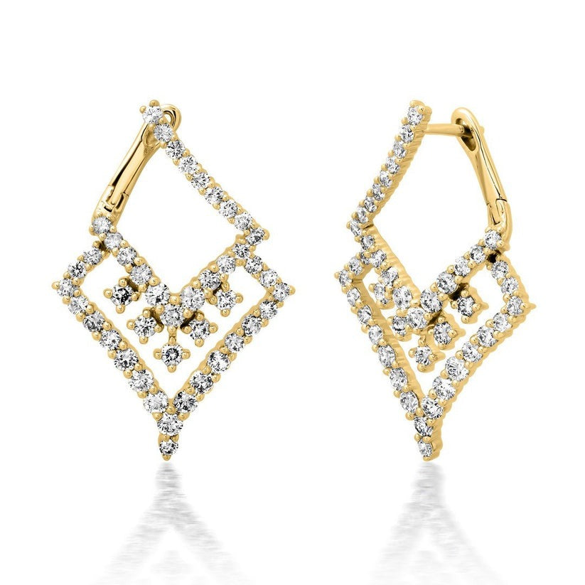 Pave Angular Diamond Drop Earrings in 14K Yellow Gold