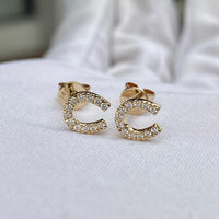 Lucky Charm Diamond Horseshoe Stud Earrings in 14K Yellow Gold