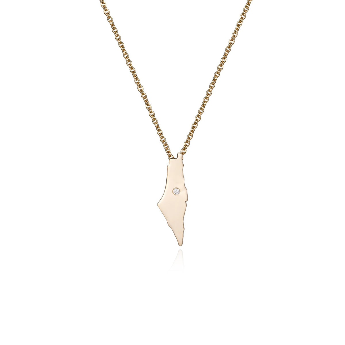 Gold Map Pendant Round Diamond Necklace in 14K Yellow Gold