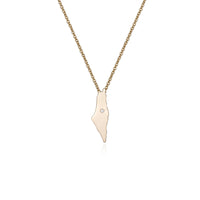 Gold Map Pendant Round Diamond Necklace in 14K Yellow Gold