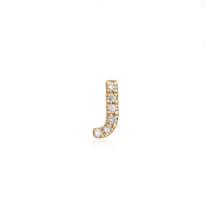 J Initial 14K (or 18k upon request) Yellow Gold Diamond Letter Stud Earrings