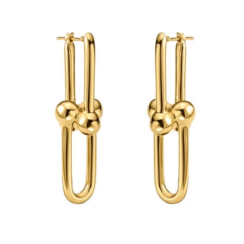 Sculptural Link Hoop Earrings in 14K Yellow Gold