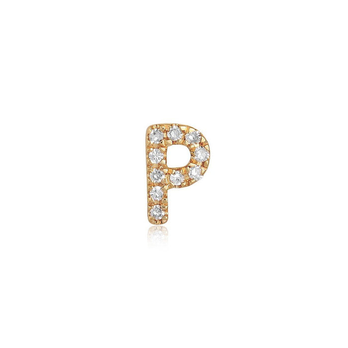 P Initial Diamond Letter Stud Earrings in 14K Yellow Gold