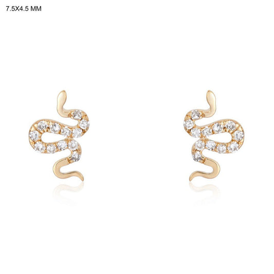 Snake Shape Diamond Stud Earrings in 14K Yellow Gold