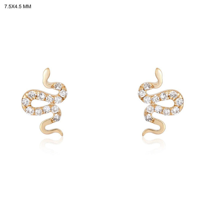Snake Shape Diamond Stud Earrings in 14K Yellow Gold