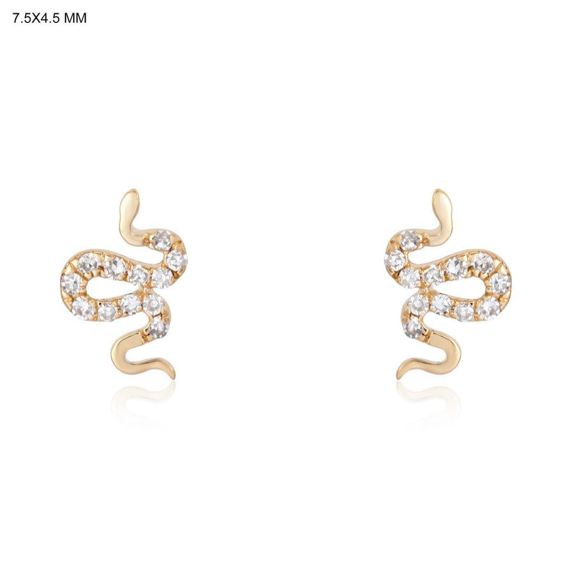 Snake Shape Diamond Stud Earrings in 14K Yellow Gold