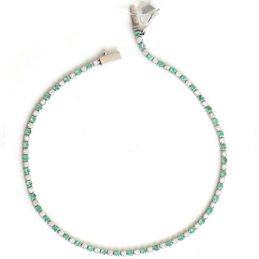Green Emerald & Diamond 14K Gold Tennis Bracelet