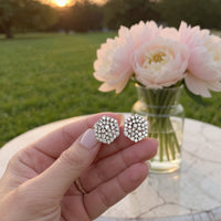 Radiant Diamond Floral Stud Earrings in 14K White Gold