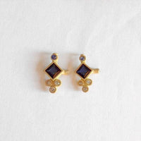 Princess Cut Sapphire Diamond Drop Earrings in 14K Yellow Gold