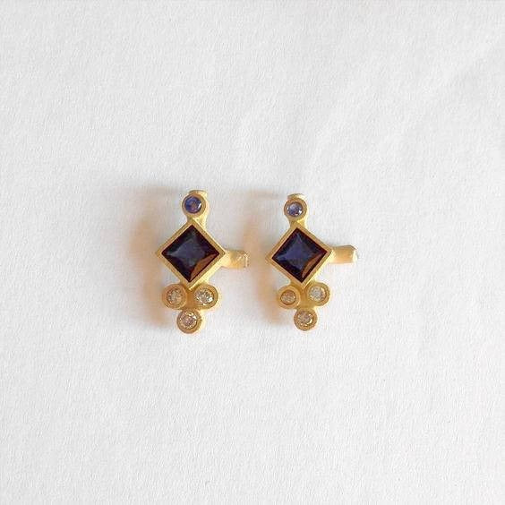Princess Cut Sapphire Diamond (or 18k upon request) 14K Yellow Gold Drop Earrings