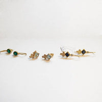Princess Cut Sapphire Diamond Drop Earrings in 14K Yellow Gold