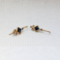 Princess Cut Sapphire Diamond Drop Earrings in 14K Yellow Gold