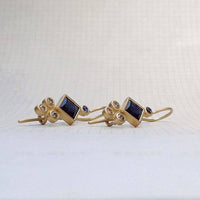 Princess Cut Sapphire Diamond Drop Earrings in 14K Yellow Gold