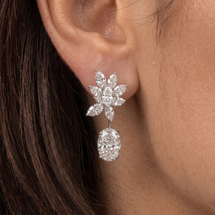 Floral Marquise & Cushion Cut Lab Diamond Drop Earrings