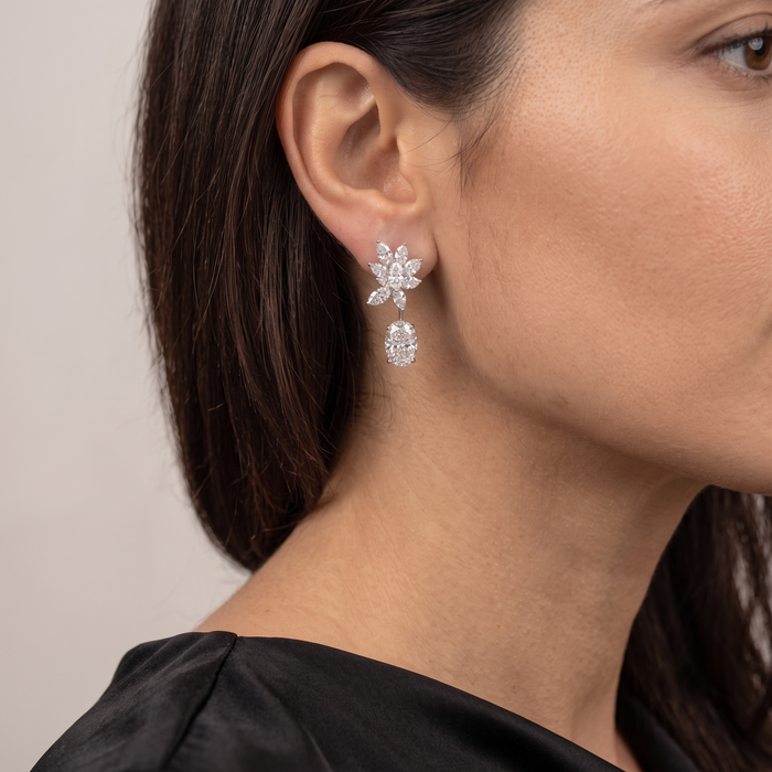 Floral Marquise & Cushion Cut Lab Diamond Drop Earrings
