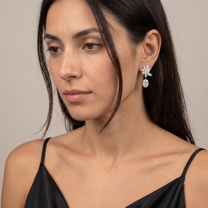 Floral Marquise & Cushion Cut Lab Diamond Drop Earrings