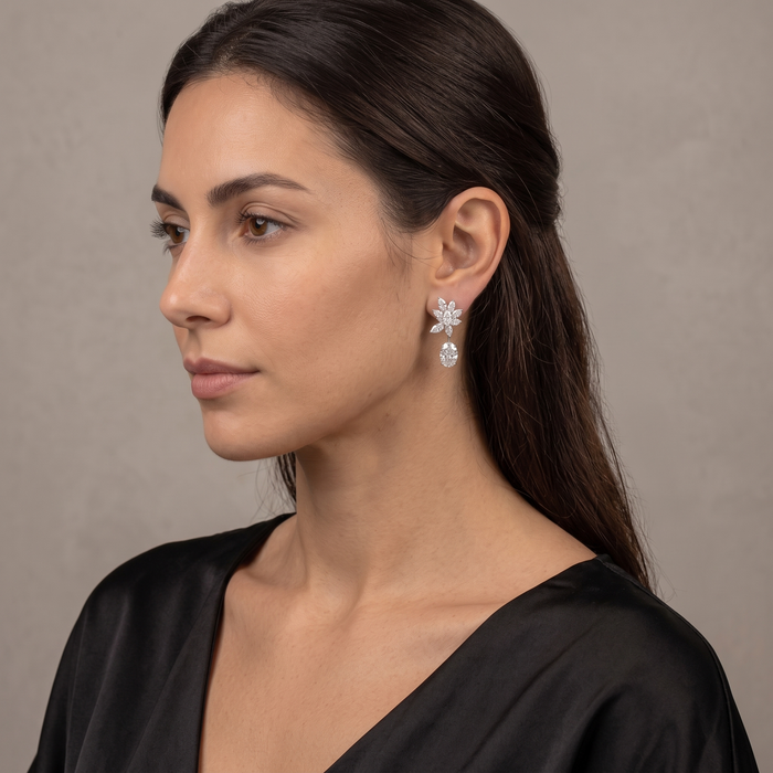 Floral Marquise & Cushion Cut Lab Diamond Drop Earrings