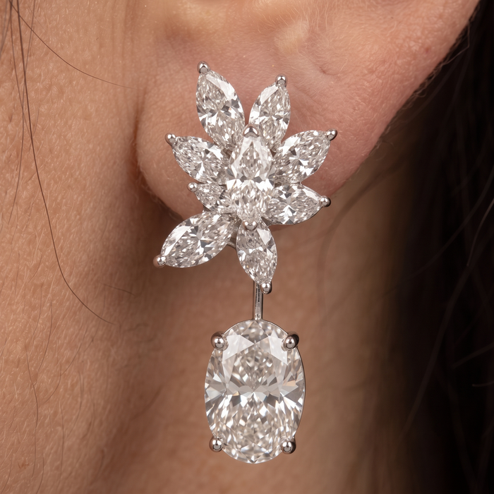 Floral Marquise & Cushion Cut Lab Diamond Drop Earrings