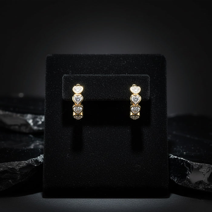 Heart Shape Diamond Huggie Earrings in 14K Yellow Gold