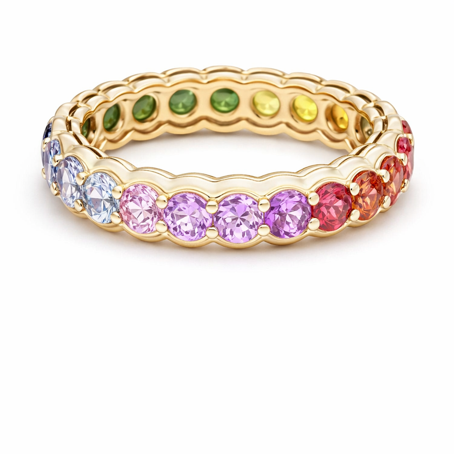 Multi-Color Sapphire Full Eternity Band Ring in 14K Gold