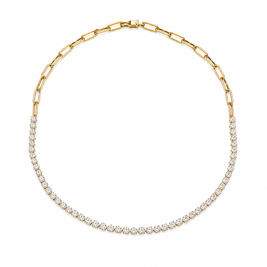 Minimalist Round Diamond Tennis Necklace in 14K Yellow Gold