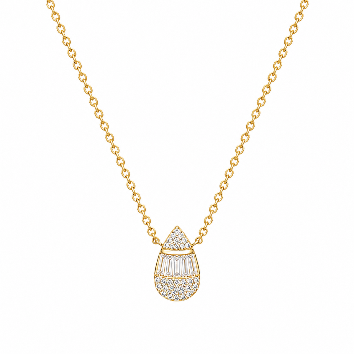 Teardrop Baguette Diamond Pendant Necklace in 14K Yellow Gold