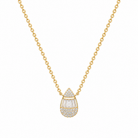 Teardrop Baguette Diamond Pendant Necklace in 14K Yellow Gold
