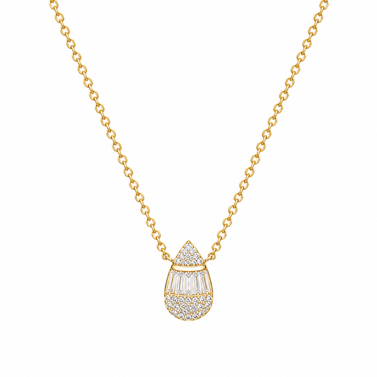 Teardrop Baguette Diamond Pendant Necklace in 14K Yellow Gold