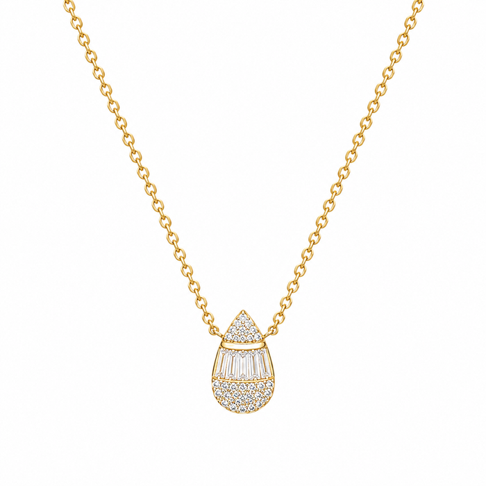 Teardrop Baguette Diamond Pendant Necklace in 14K Yellow Gold