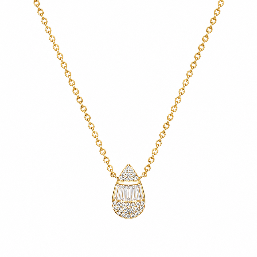 Teardrop Baguette Diamond Pendant Necklace in 14K Yellow Gold