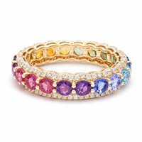 Exquisite Multi-Color Sapphire & Diamond 14K Gold Eternity Band Ring