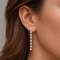 Pear Cut Linear Drop Earrings in 14K Yellow Gold