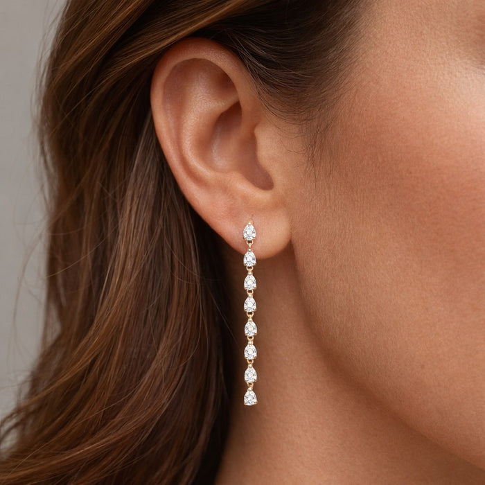 Pear Cut Linear Drop Earrings in 14K Yellow Gold