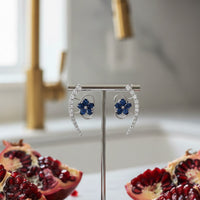 Sapphire Florals Diamond Earrings in 18K White Gold