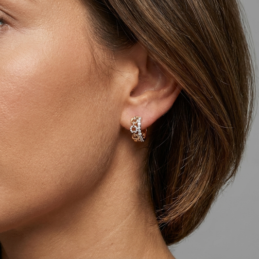 Diamond Link Huggie Hoop Earrings in 14K Yellow Gold