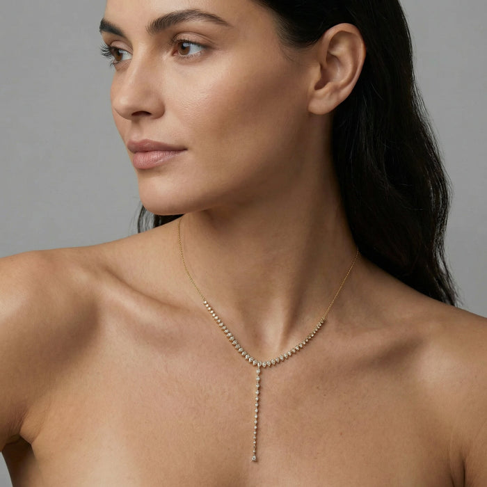 Diamond Elegant Pave Drop Necklace in 14K Yellow Gold