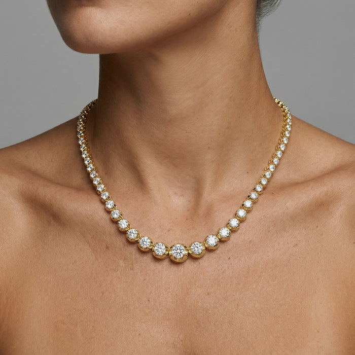 Graduated Illusion Setting Tennis Necklace in 14K Yellow Gold