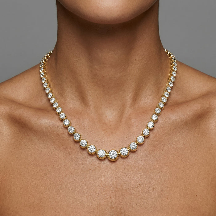 Graduated Illusion Setting Tennis Necklace in 14K Yellow Gold
