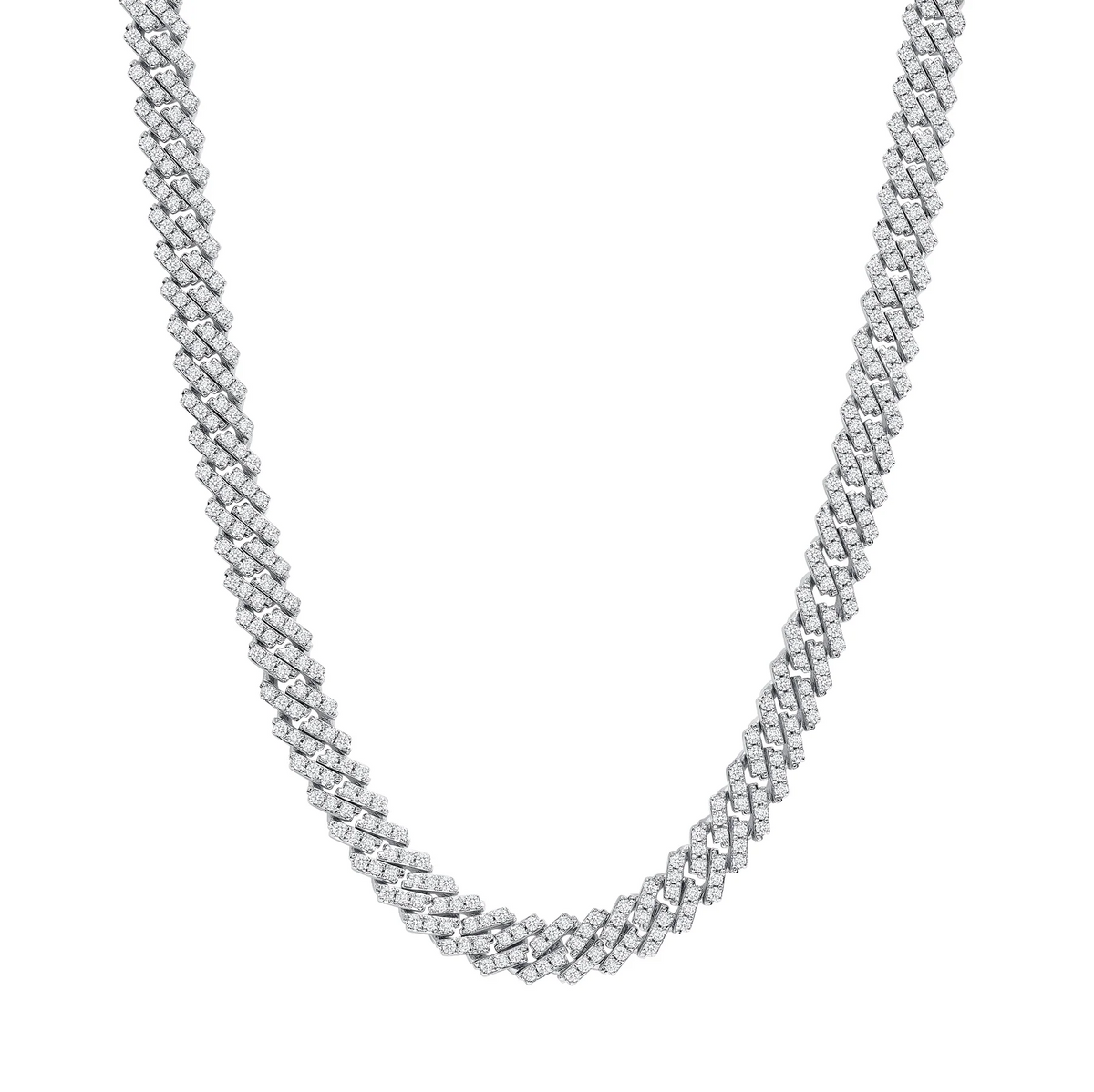 Round Diamond Cuban Link Necklace in 14K White Gold