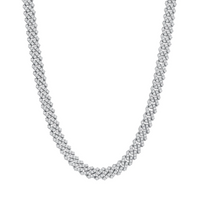 Round Diamond Cuban Link Necklace in 14K White Gold
