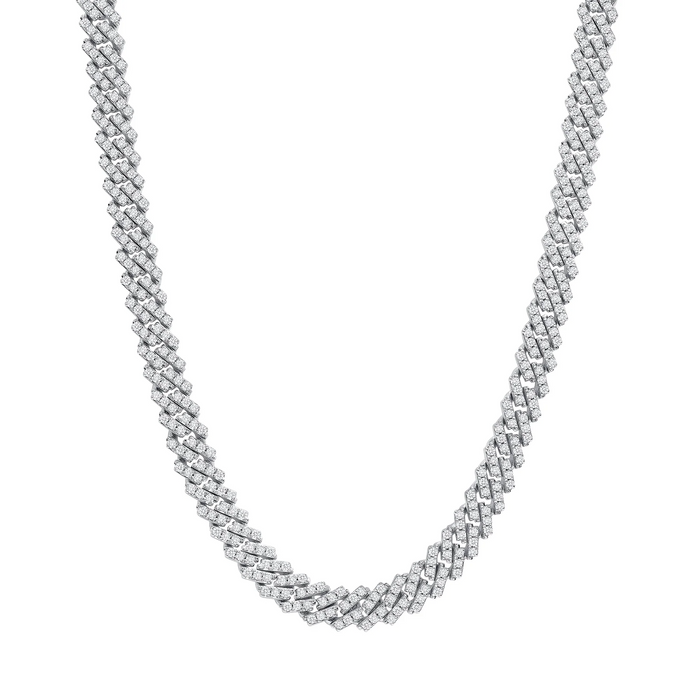 Round Diamond Cuban Link Necklace in 14K White Gold