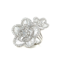 Diamond Double Flower Cocktail Ring in 18K White Gold