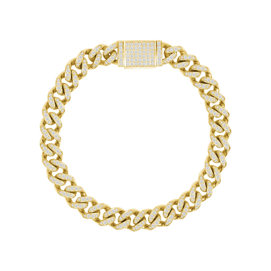 Cuban Link Round Diamond Bracelet in 14K Yellow Gold