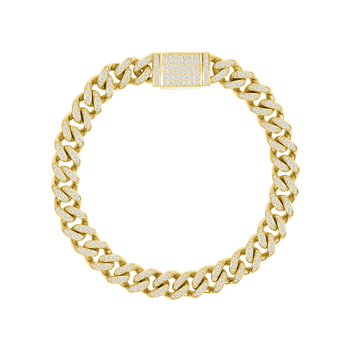 Cuban Link Round Diamond Bracelet in 14K Yellow Gold