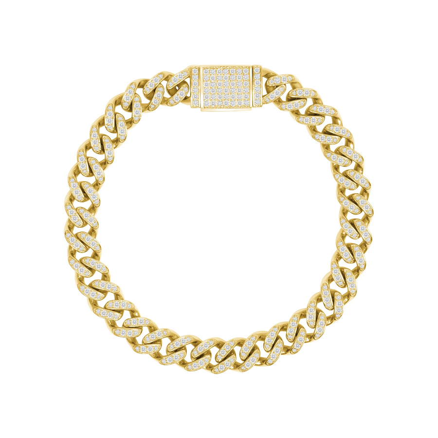 Cuban Link Round Diamond Bracelet in 14K Yellow Gold