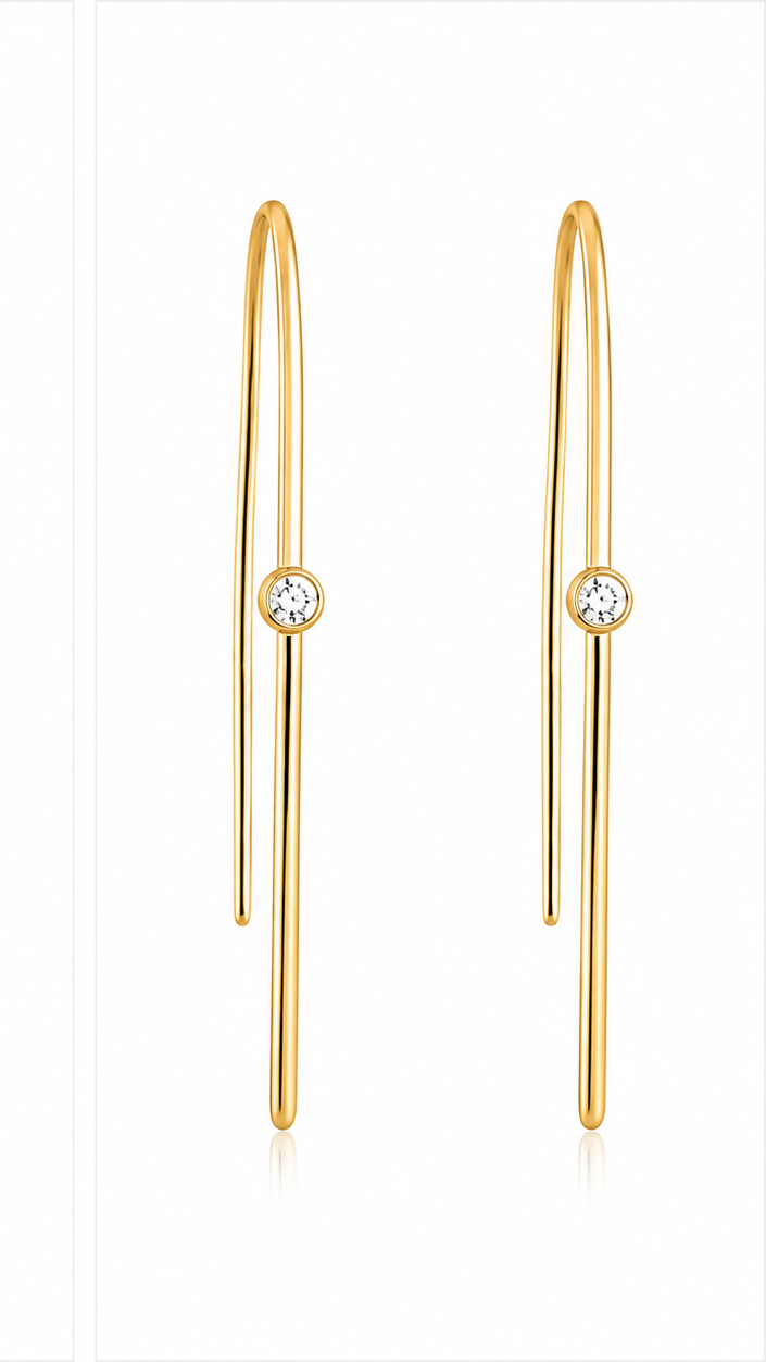 Bezel Diamond Threader Earrings in 14K Yellow Gold