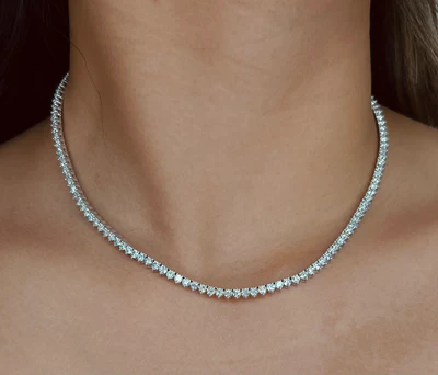 Three Prong Diamond Tennis Necklace in 14K Gold