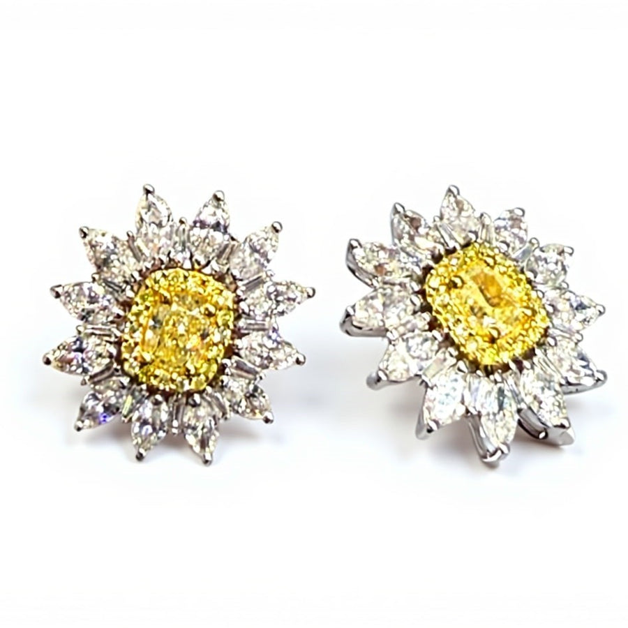 Sunflower Yellow & White Stud Earrings in 14K White Gold